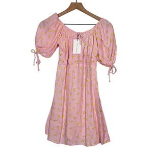 NEW Faithfull The Brand Mini Dress Women's Size 4 Thea Pink Floral Luda Cottage